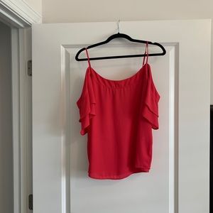 Hot pink cold shoulder top